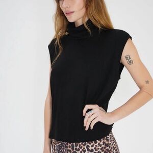 LNA clothing ribbed sleeveless turtleneck tank black XS